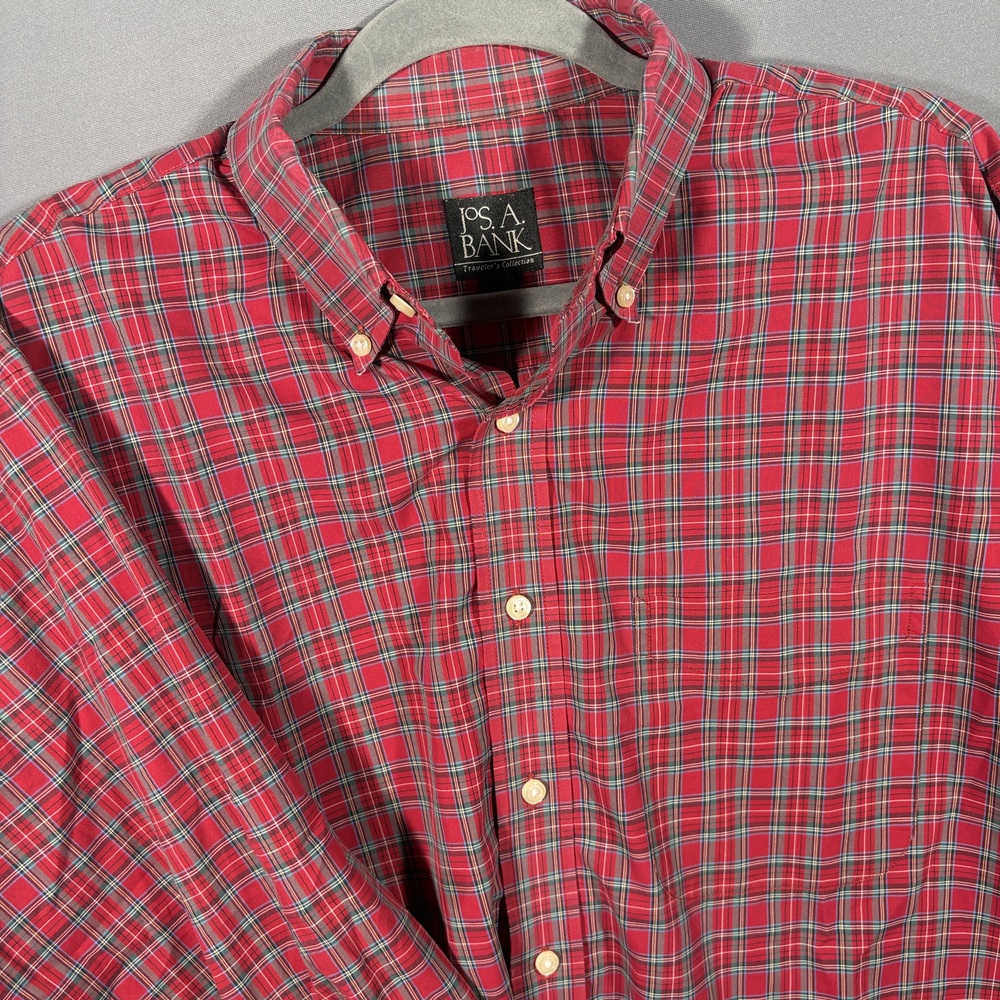 Jos. A. Bank Shirt Large Red Plaid Long Sleeve Button Up Preppy Oxford Style